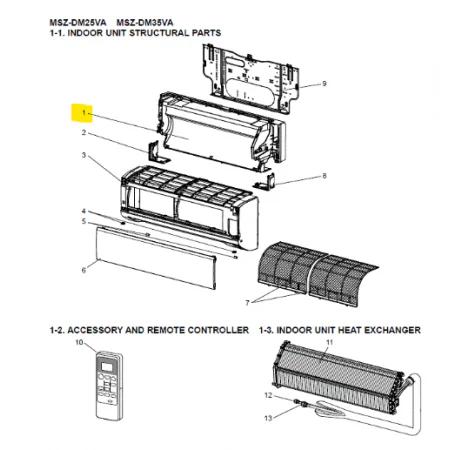 Base chasis unidad interior MITSUBISHI ELECTRIC modelo MSZ-DM35VA-E1