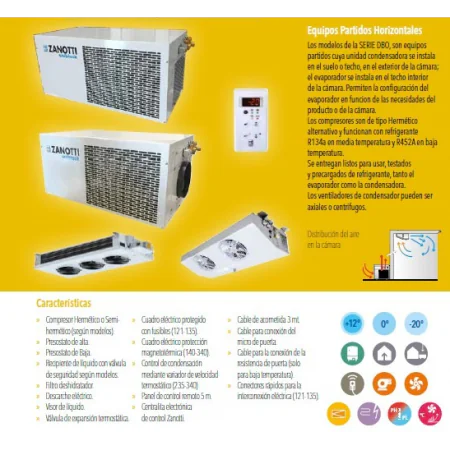 EQUIPO FRIGORIFICO PARTIDO BDB320DB31XX CENTRIFUGO ZANOTTI, PARA CAMARA FRIGORÍFICA DE CONGELACION 21 M3 -20ºC 400V