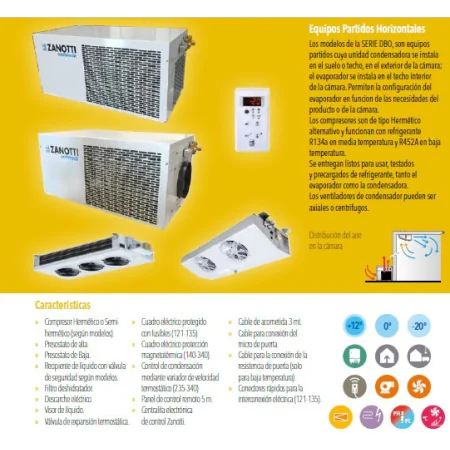 EQUIPO FRIGORIFICO PARTIDO BDB710DB13XX ZANOTTI, PARA CAMARA FRIGORÍFICA DE CONGELACION 229 M3 -20ºC 400V