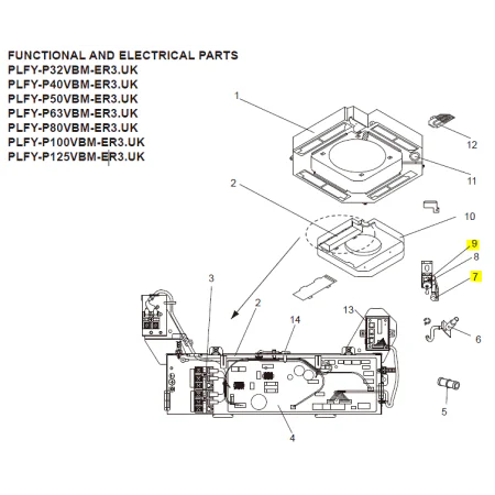 Bomba drenaje y boya interior MITSUBISHI ELECTRIC PLFY-P80VBM-ER3.UK