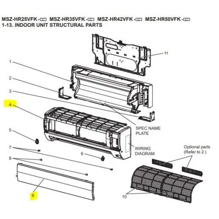 CARCASA + TAPA FILTROS INTERIOR MITSUBISHI MSZ-HR25VFK-E7