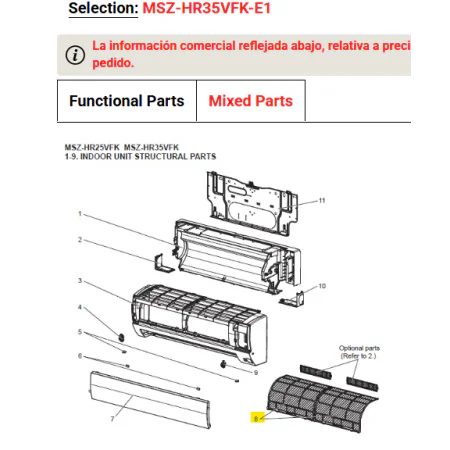 FILTROS DE AIRE UNIDAD INTERIOR MITSUBISHI ELECTRIC MSZ-HR35VFK