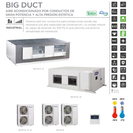 AIRE ACOND. GREE CONDUCTOS ALTA CAPACIDAD BIG DUCT 25 21500 FRIG/H 23650 KCAL/H