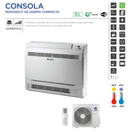 AIRE ACOND. GREE CONSOLA 12 R32 1X1 3010 FRIG/H 3268 KCAL/H A+++