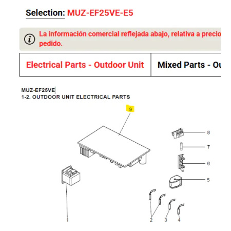 Placa inverter P.C BOARD exterior MITSUBISHI ELECTRIC modelo MUZ-EF25VE-E5