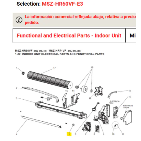 MOTOR LAMA SPLIT INT. MSZ-HJ60VA-E3