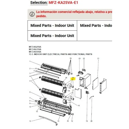 MOTOR VENTILADOR SUELO-TECHO INTERIOR P.C. BOARD MITSUBISHI MFZ-KA25VA-E1