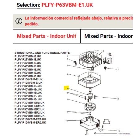Motor ventilador unidad interior MITSUBISHI ELECTRIC modelo PLFY-P63VBM-E1.UK