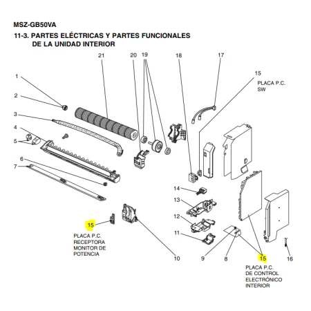 Placa control interior MITSUBISHI ELECTRIC modelo MSZ-GB50VA-E1 190465