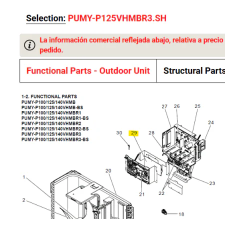 Placa filtro de ruido exterior MITSUBISHI ELECTRIC modelo PUMY-P125VHMBR32