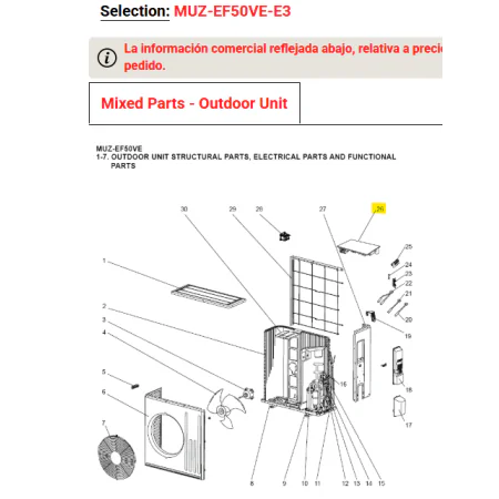 PLACA DE CONTROL INVERTER UNIDAD EXTERIOR MITSUBISHI ELECTRIC MUZ-EF50VE-E3