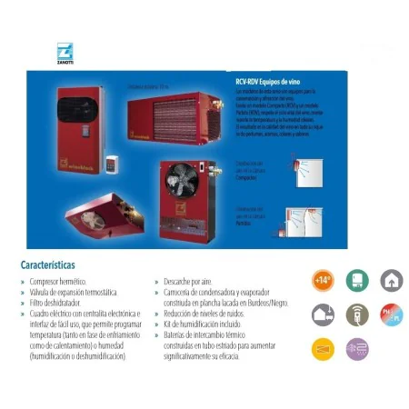 EQUIPO DE VINO PARTIDO PARED RDV105EA12S3 ZANOTTI, 35 M³ +14ºC 230V