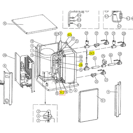 SONDAS UNIDAD EXTERIOR DAIKIN modelo EWWP035KAW1N POSICIÓN 18, 19.1, 19.2, 19.3